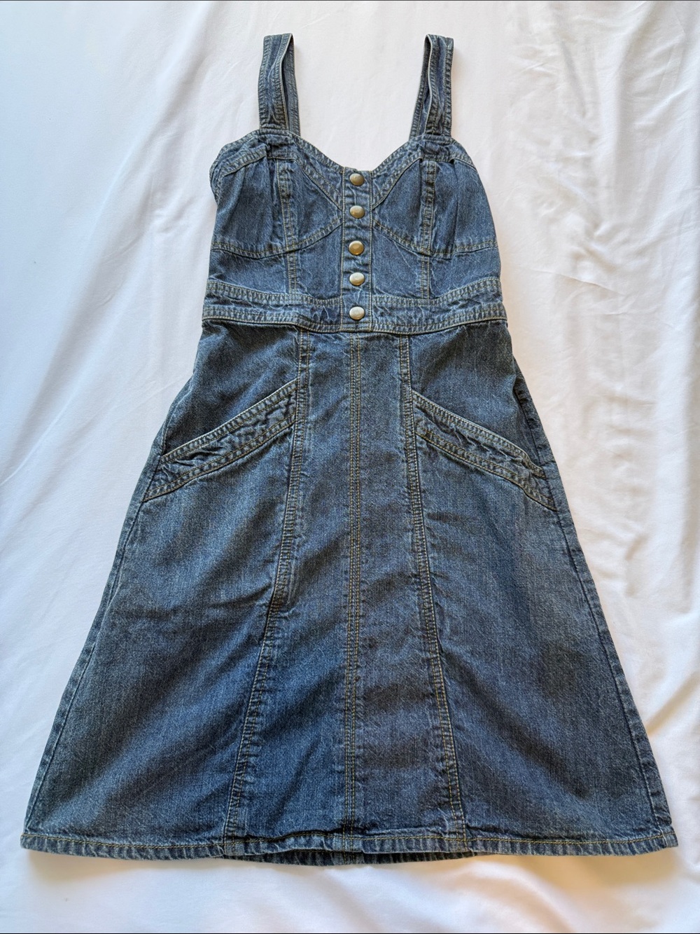 Denim Button-Front Mini Dress - Blue